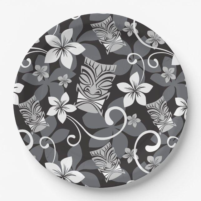 PRATO DE PAPEL LUAU TIKI PATTERN (CHARCOAL) (Frente)