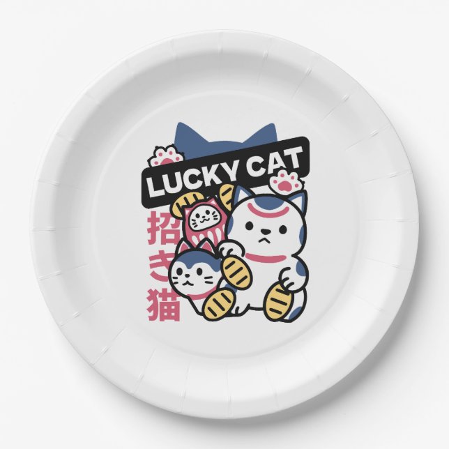 Prato De Papel Lucky Cat Maneki Neko – Japanese Fortune Cat  (Frente)