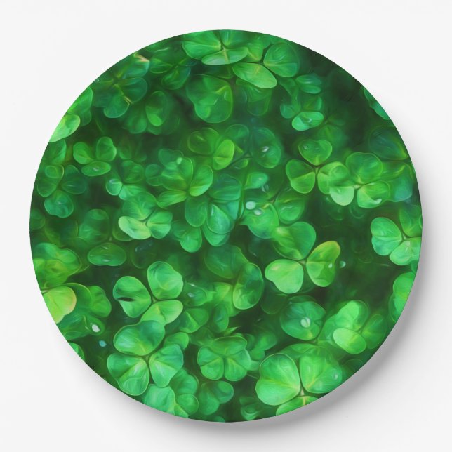 Prato De Papel Lucky Celtic Irish Green Shamrocks (Frente)