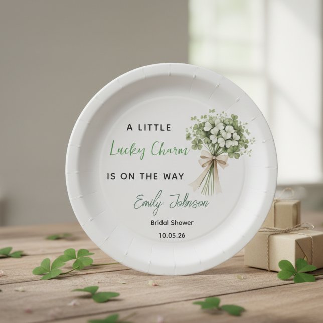 Prato De Papel Lucky Charm Bridal Shower Paper Plates Greenery (Criador carregado)