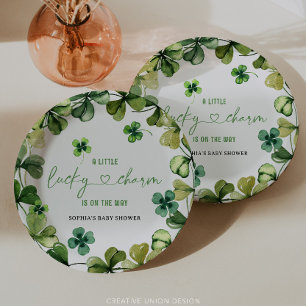 Prato De Papel Lucky Charm Chá de fraldas Shamrock Clover
