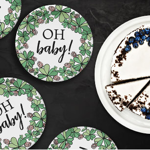 Prato De Papel Lucky Charm Clover Oh Baby Girl Chá de fraldas