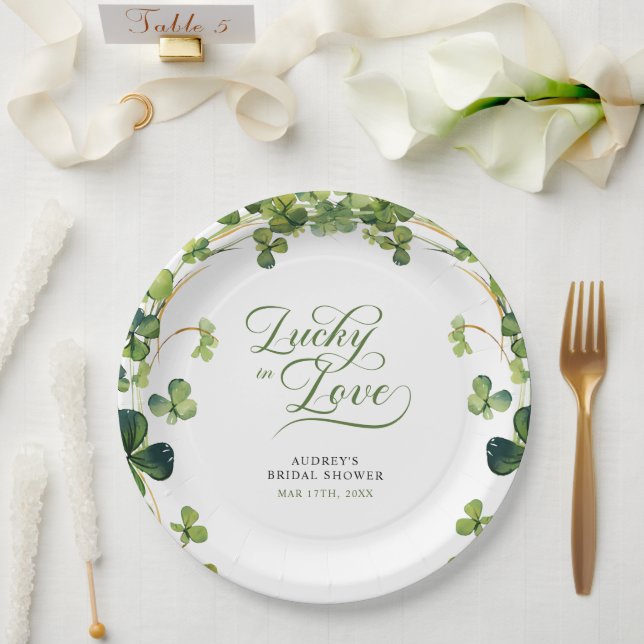 Prato De Papel Lucky in Love Bridal Shower Green Shamrock  (Casamento)