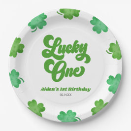 Prato De Papel Lucky One Green Shamrock Clover 1st Birthday Party