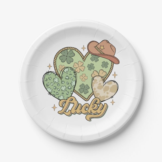 Prato De Papel Lucky Western Heart Shamrock irlandês (Frente)
