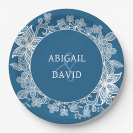 Prato De Papel Lugar Branco sobre Casamento Azul