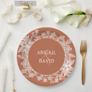 Prato De Papel Lugar Branco sobre Terracotta Wedding