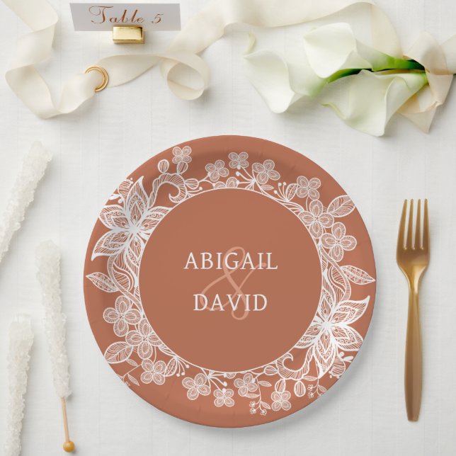 Prato De Papel Lugar Branco sobre Terracotta Wedding (Casamento)