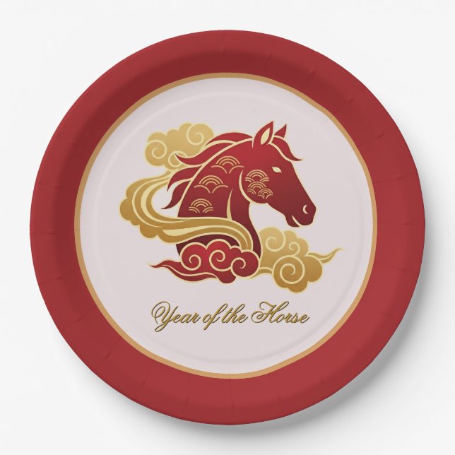Prato De Papel Lunar Year of the Horse New Years Eve Party (Frente)