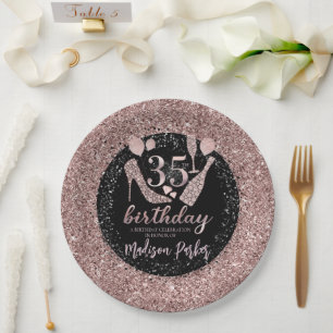 Prato De Papel Lúpulo personalizado 35º Aniversário da Glitter