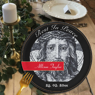 Prato De Papel Luto com Jesus Cristo / Memorial, Funeral