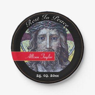 Prato De Papel Luto com Jesus Cristo / Memorial, Funeral
