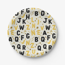 Prato De Papel Luxe Gold and Black Alphabet