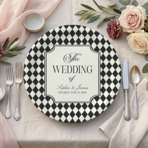 Prato De Papel Luxo Antigo Dinheiro Preto Marfim Casamento Vintag