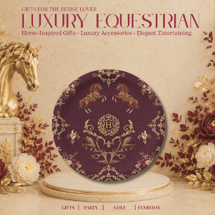 Prato De Papel Luxo Equestre Borgonha e Dourado