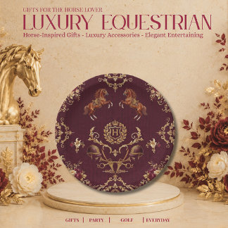 Prato De Papel Luxo Equestre Borgonha e Dourado