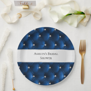 Prato De Papel Luxo Glam Azul Falso Veludo