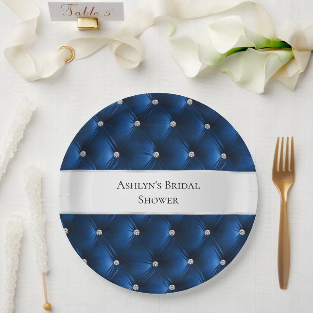Prato De Papel Luxo Glam Azul Falso Veludo (Casamento)
