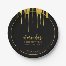 Prato De Papel Luxúria Dourada Glitter Gota Doce 16 Aniversário