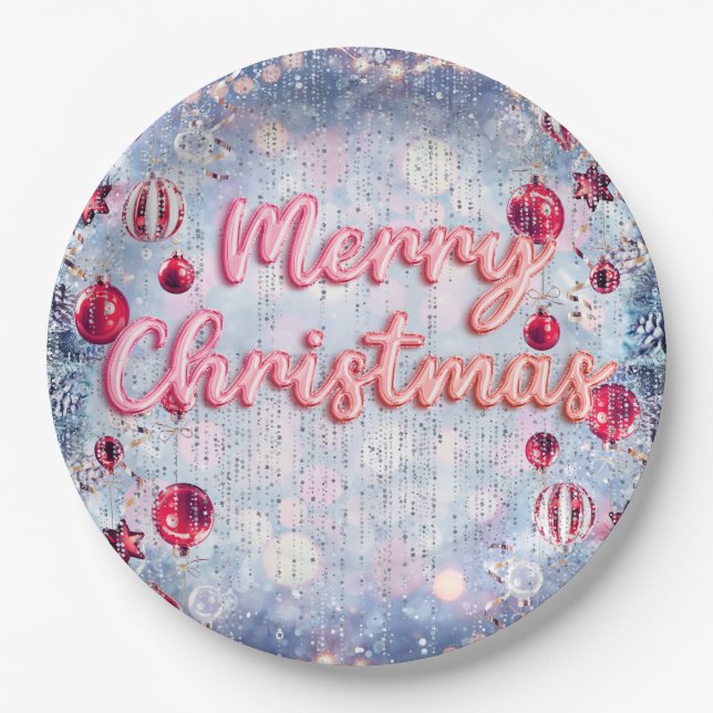 Prato De Papel Luxury Pink & Frosted Merry Christmas Retro  (Frente)