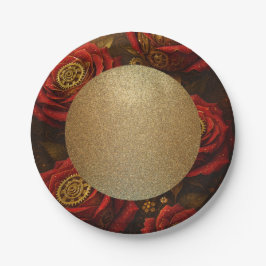 Prato De Papel Luxury Steampunk Roses Romantic Gold Gears