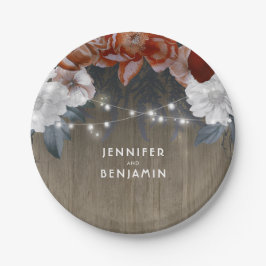 Prato De Papel Luzes de Corda de Madeira Florres de Burgundy e Pl