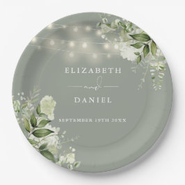 Prato De Papel Luzes de Corda Floral Verdes Musgo Casamento
