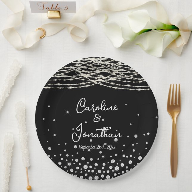 Prato De Papel Luzes de Corda Rústicas Pretas Casamento (Casamento)