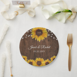 Prato De Papel Luzes de Cordão de Girassóis Rústicos Chá de Noiva