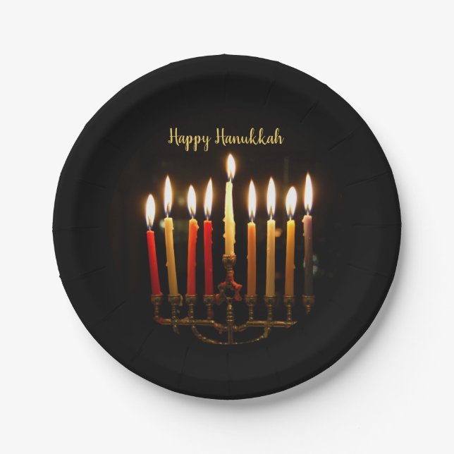 Prato De Papel Luzes de Menorah e de Chanucá (Frente)