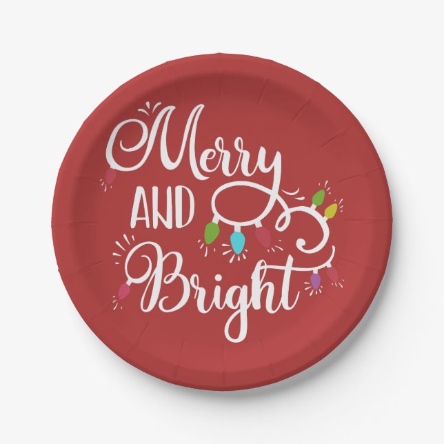Prato De Papel luzes de Natal alegres e brilhantes (Frente)