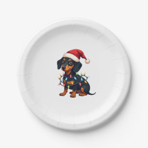 Prato De Papel Luzes de Natal Dachshund Chapéu do Papai Noel Amor
