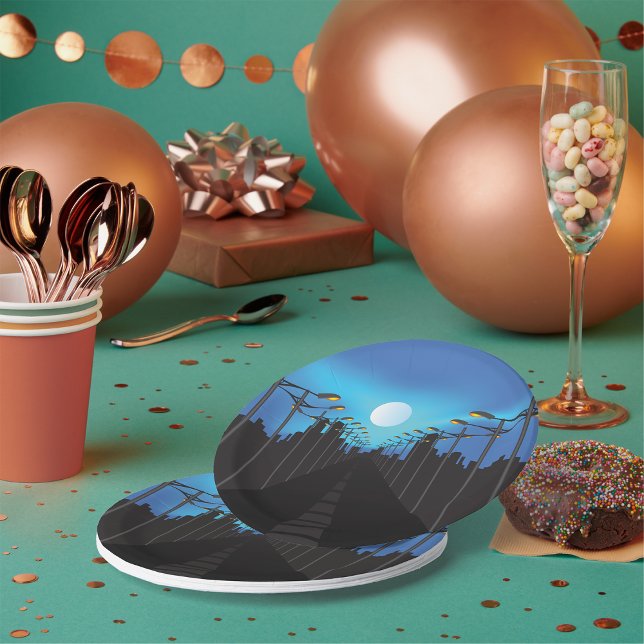 Prato De Papel Luzes De Rua E Lua (Criador carregado)