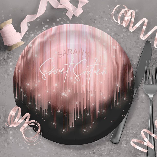 Prato De Papel Luzes em cascata Doce 16 Rosa Dourado ID790 (Criador carregado)