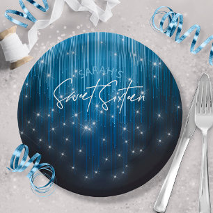 Prato De Papel Luzes em Cascata Sweet 16 Azul ID790