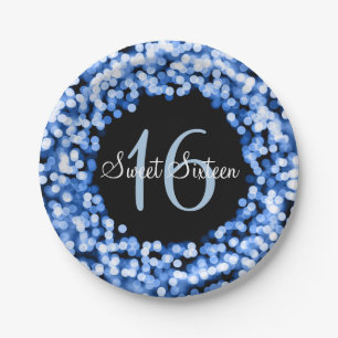 Prato De Papel Luzes Sparkling do doce dezesseis azuis