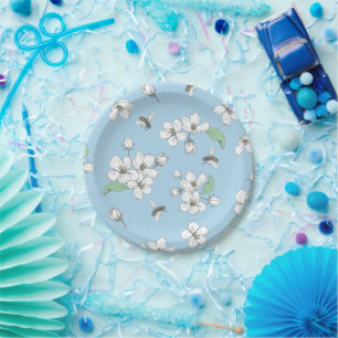 Prato De Papel Maçã Flor Mel Azul
