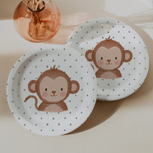 Prato De Papel Macaco de Bolinhas Safari para Meninos Wild One