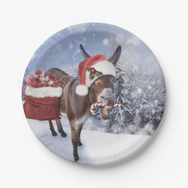 Prato De Papel Macaco de Natal com chapéu vermelho engraçado
