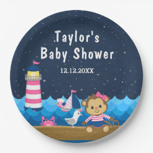 Prato De Papel Macaco-macaco, cor-de-rosa e Chá de fraldas