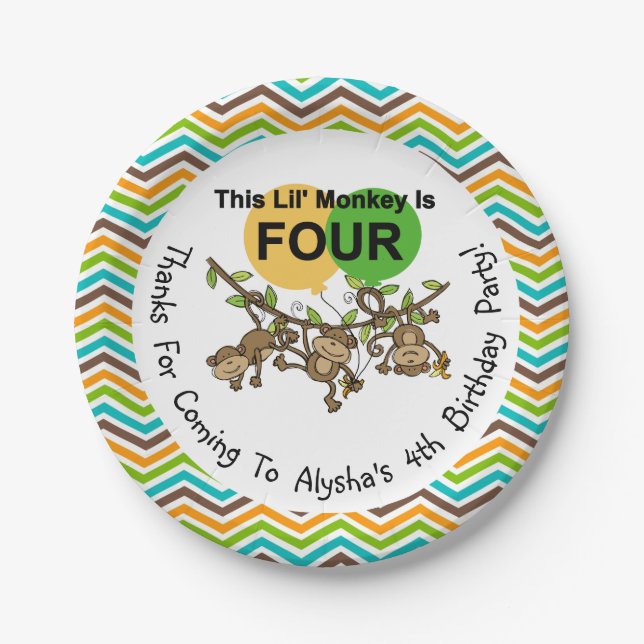 Prato De Papel Macacos Pequenos Personalizados - 4ª Placas de Pap (Frente)