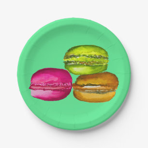 Prato De Papel Macarons coloridos, a aquarela é funky