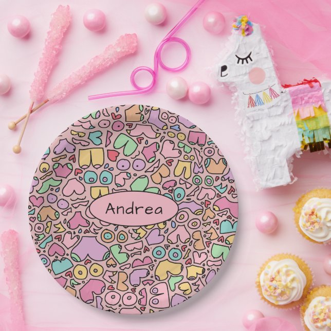 Prato De Papel Maçãs cor-de-rosa padrão engraçado popular (Festa)