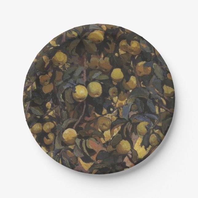 Prato De Papel Maçãs nos ramos das árvores (por Serebriakova) (Frente)