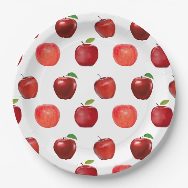 Prato De Papel Maçãs Vermelhas Frescas sobre Branco (Frente)