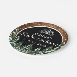 Prato De Papel Madeira Negra e Floresta Pine Tiara Quinceañera
