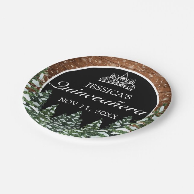 Prato De Papel Madeira Negra e Floresta Pine Tiara Quinceañera (Inclinado)