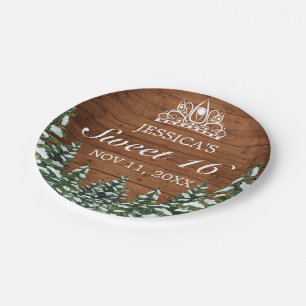 Prato De Papel Madeira Neves e Floresta Rural Pine Tiara Sweet 16