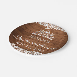 Prato De Papel Madeira russa e renda branca Tiara Quinceañera