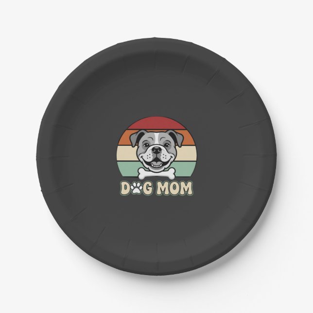 Prato De Papel Mãe de Cachorro Retro Bulldog Vetor (Frente)